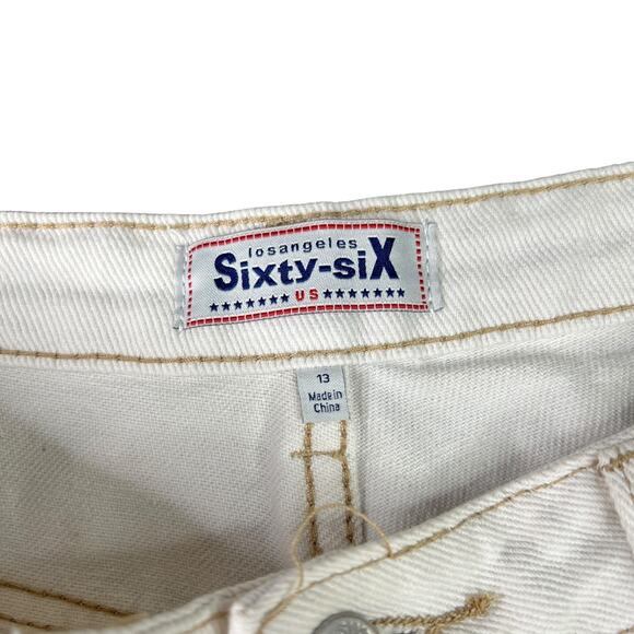 Vintage High Rise White Denim Jean Shorts Embroidered Daises 90s Womens 13 - Picture 4 of 5